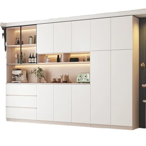 Buffet moderne avec finition placage bois, porte vitrée, tiroirs profonds, éclairage d'ambiance et rangements personnalisés - Product Image 4