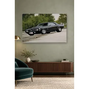 Impression sur toile Fida Black Classic Camaro in Front of Trees - Product Image 1