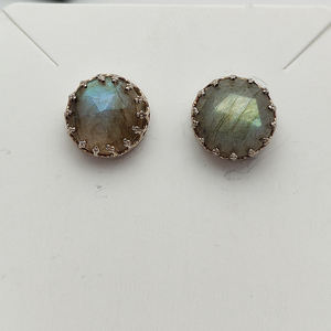 Natural Labradorite 12mm 925 Sterling Silver Designer <b>Stud</b> <b>Earrings</b> Handmade <b>Fine</b> Jewellery Gemstone for Trendy Weddings Parties - Product Image 3