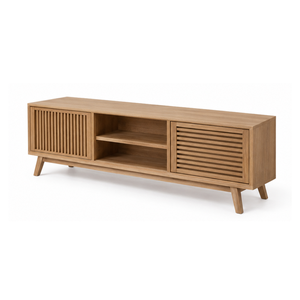 Mueble de TV Moderno de Madera Maciza con Puertas de Doble Listón, Estantes Abiertos y Patas de Estilo Mid-Century para Sala de Estar - Product Image 2