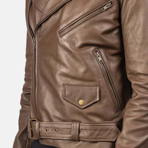Allaric Alley Mocha Genuine Cowhide Leather <b>Biker</b> <b>Jacket</b> with Zippered Closure Water Proof Size XS for Autumn Season - Product Image 6