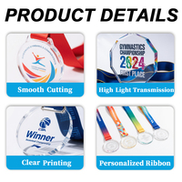 Médailles en acrylique transparentes imprimées en UV couleur pleine, personnalisées haut de gamme, avec rubans pour événements sportifs