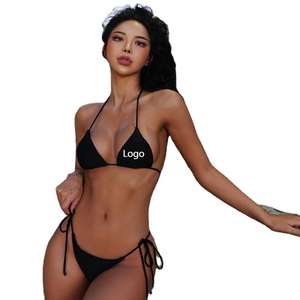 Traje de baño clásico de cintura alta personalizado para mujer Sexy Tight Backless Triangle Split Bikini de tres puntos - Product Image 1