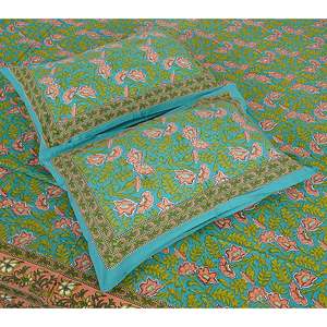 Juego de Sábanas Dobles con Estampado Jaipuri y 2 Fundas de Almohada, 100% Algodón Verde, 240 Hilos, Cómodo para Uso en Casa o Spa, Juego de 3 Piezas (ADB1384) - Product Image 3