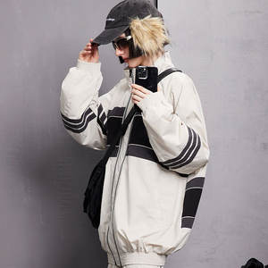 Veste Coupe-Vent Hip Hop Streetwear pour Homme, Surdimensionné en Toile Blanche, Survêtement avec Col Montant, Bloc de Couleur, Patchwork, Nouveau Design - Product Image 6