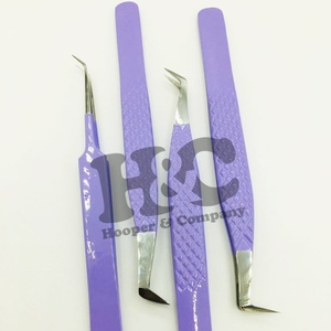 Nouveauté : Pince à épiler professionnelle pour extensions de cils en vison, en acier inoxydable, durable, prise fine, pince à épiler violette durable avec logo - Product Image 3