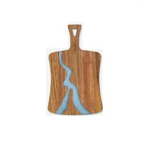 Epoxy Resin River Chopping <b>Blocks</b> Fan-<b>shaped</b> Acacia Wood Art Epoxy Resin Cutting Board with Handle - Product Image 1
