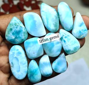 Lote de piedras preciosas sueltas de cabujón Larimar Natural, mezcla de formas y tamaños, parte posterior plana, piedras preciosas semipreciosas lisas a precio mayorista - Product Image 3