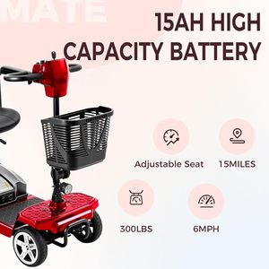 Scooter de mobilité à 4 roues pour adultes et personnes âgées, autonomie de 15 miles, 6 mph, capacité de 300 livres, design pliable et compact - Product Image 2