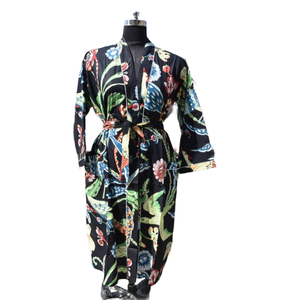 Kimono Albornoz de algodón para mujer Verano Frente abierto Ropa de dormir Bata Vestido de playa - Product Image 1