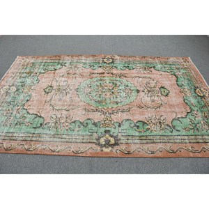 Alfombra clásica de lana verde y Rosa de 5,2x8,6 pies, área grande, diseño Aubusson turco para sala de estar, pasillo, látex de retazos rectangulares - Product Image 4