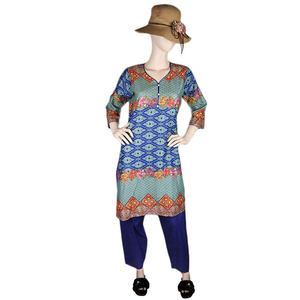 Women's Printed Lawn 2 Pcs <b>Stitched</b> Suit - Royal Blue - Product Image 2