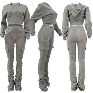 100% Cotton Heavyweight Women 2 Piece Crop Top <b>Hoodie</b> Set Women <b>Oversized</b> Sweatsuit Set Tracksuit <b>Long</b> - Product Image 2