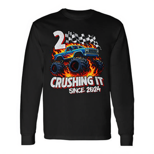 Maglietta a Maniche Lunghe per Bambini di 2 Anni, Tema Monster Truck, per Festa di Compleanno, Natali 2024, T-Shirt Promozionale - Product Image 2