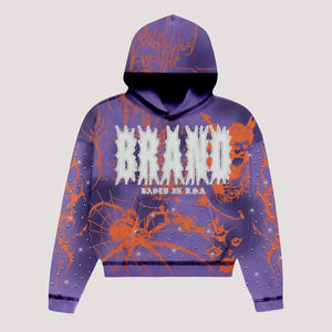 Venta al por mayor 100% algodón cremallera Sudadera con capucha hombres ropa de calle de gran tamaño Rhinestone PuffPrinting sudadera de lana - Product Image 5