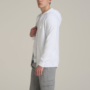 Men Hooded Zip Up Sweatshirt White Cotton French <b>Terry</b> Regular Fit Casual Autumn Wear Plain Zipper Sweatshirt <b>Bulk</b> OEM Clothing - Product Image 2