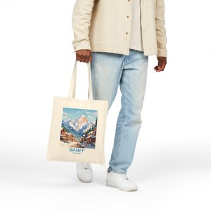 Banff Alberta Canada Design Heavy Duty <b>Tote</b> Bag Durable Cotton <b>Canvas</b> and PU Material Open Closure for Travel in All Seasons - Product Image 6