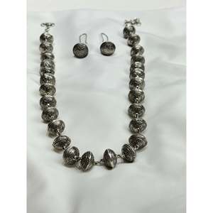 Tridha 925 Silver Fine Jewelry <b>Set</b> Ball <b>Bead</b> Necklace with Fish Hook Dangling Earrings - Product Image 3