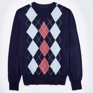 Col en V Pull tricoté de qualité supérieure Pull surdimensionné à manches longues Argyle pour hommes Logo personnalisé Respirant Casual Streetwear pour hommes - Product Image 2