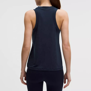 Custom Front Logo Women's Solid <b>Navy</b> Knitted Tank <b>Top</b> Crew Neck Breathable Spandex Polyester Regular Length Women Tank <b>Top</b> - Product Image 2