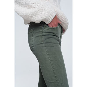 Pantalones Vaqueros Ajustados de Cintura Alta Verdes para Mujer, Transpirables, Elásticos, Estilo Simple con Decoración Desgastada - Product Image 3
