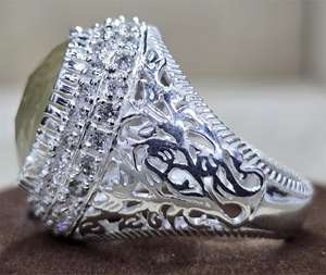 แหวนเงินแท้925รูปวงรีสำหรับดีไซน์เนอร์ทำมือแหวนพลอยอเมทิสต์สีเขียวตัดสวยงาม - Product Image 3