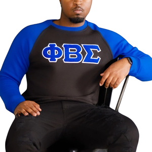Blue <b>Black</b> Phi Beta Sigma Chenille Embroidered <b>Sweatshirt</b> Premium Cotton Raglan Sleeve Greek Fraternity Apparel Mens Wear - Product Image 2