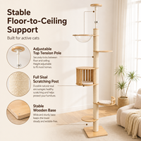 Arbre à chat vertical écologique avec griffoir, marches en tubes de carton et support de plafond, emballé en carton