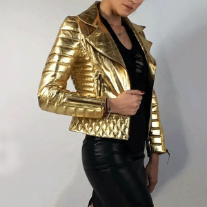HOT! New Women's Black Zipper Gold Leather Breathable High Quality Motorcycle Biker Slim Fit <b>Jacket</b> - Product Image 1