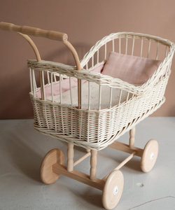 รถเข็นเด็กหวายธรรมชาติ100% ตุ๊กตาขนาดเล็กของเล่นสำหรับเด็กเล็ก - Product Image 3