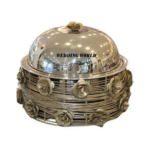 Réchaud alimentaire en métal finition rotin, fournitures hôtelières, design élégant, forme ronde, réchaud alimentaire en métal - Product Image 5