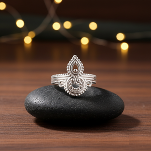 Shri Shyam gemmes bijoux faits à la main en argent sterling 925 Designer texturé bague de fiançailles classique pour la fête des femmes mariage - Product Image 3