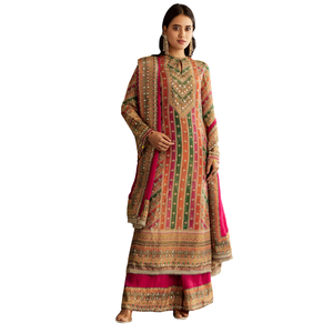 Vente en gros de vêtements ethniques OEM pour femmes tenue de soirée personnalisée Kurta en tissu rose avec Palazzo en organza et Dupatta - Product Image 2