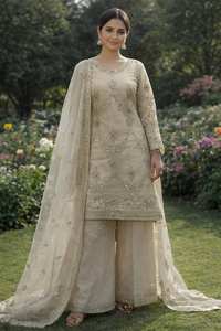 Lujoso Salwar Kameez Pakistaní con Bordado Zari, Kurti Largo, Pantalones Sharara y Dupatta, Venta al por Mayor, Ropa Étnica India para Bodas y Fiestas - Product Image 3