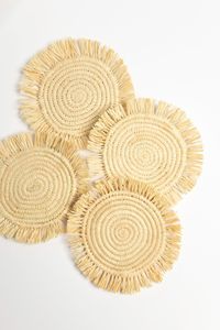 Handcrafted Raffia <b>Drink</b> <b>Coaster</b> Set With Unique Patterns Colors And Textures To Add A Cozy Rustic Bohemian Feel - Product Image 6