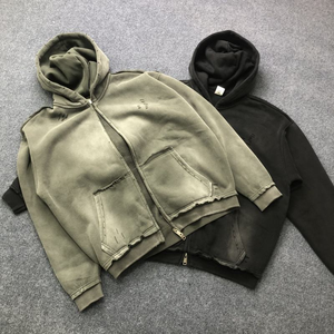 Jersey Vintage con capucha para hombre, chaqueta con capucha de lana de algodón pesado lavado desgastado, ropa de calle de bolsillo, invierno de gran tamaño personalizado - Product Image 4