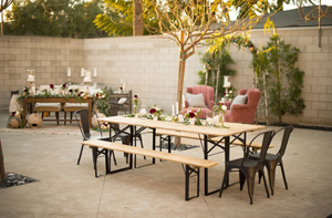 Biergarten Dining <b>Table</b> <b>with</b> Rustic Wooden Top and Black Metal Folding <b>Legs</b> Handcrafted Event <b>Table</b> for Weddings Gatherings - Product Image 6