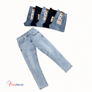 Custom Men's Slim Fit Blue and Black Designer <b>Elastic</b> Denim <b>Jeans</b> Mid <b>Waist</b> Casual Formal Harem Pants Styles-Wholesale - Product Image 4