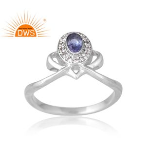 Bague en argent sterling plaqué palladium avec tanzanite naturelle et topaze blanche Fabricant de bijoux personnalisés - Product Image 1