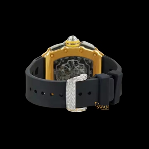Montre de luxe mécanique de haute qualité pour hommes femmes demi-diamant glacé en acier inoxydable bijoux en caoutchouc verre charme analogique - Product Image 2