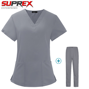 Ensemble de tenue médicale en coton pour femme : haut à col en V et pantalon jogger, uniforme d'infirmière en tissu respirant et extensible, haut à manches courtes élastique - Product Image 5