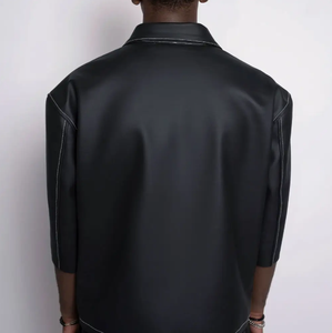 Camisa de Cuero PU con Cremallera y Mangas Cortas para Hombre, de Alta Calidad, con Parche Bordado, Estilo Urbano para Invierno - Product Image 6