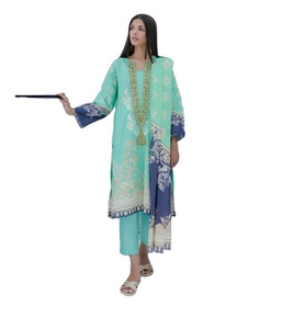 ชุดอินเดียปากีสถานสำหรับผู้หญิงชุด3ชิ้นผ้าคอตตอนปักลายสำหรับใส่สนามหญ้า - Product Image 1