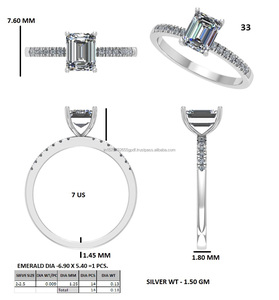 <b>Emerald</b> Cut Diamond <b>Ring</b> Women's Rose Gold Classic Engagement Band With Side Diamonds - Product Image 6