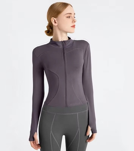 2025 Hot Sustainable Four-Way Stretch Quick-Dry Breathable Full Zipper Long-<b>Sleeve</b> Crop Top Fitness Yoga <b>Jacket</b> Sport Running - Product Image 2