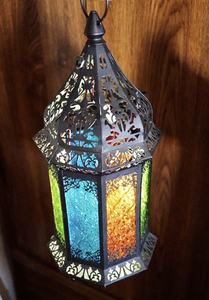 Christmas Collection 2026 Hanging and Tabletop Decorations <b>Black</b> Metal Moroccan Candle <b>Lanterns</b> with Colorful Glass Handmade - Product Image 6