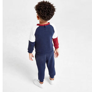 Custom Kids Color Block Cotton Tracksuit Set Navy White Red Long Sleeve Top and Joggers Soft Casual Outfit - Product Image 6