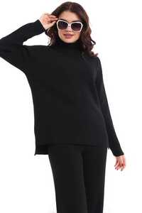 Conjunto de chándal de dos piezas de punto para mujer, conjunto de suéter y pantalón de gran tamaño de cuello alto liso de alta calidad, prendas de punto con textura suave - Product Image 5