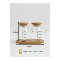 ERKUGO Ensemble de 2 mini-bols à huile en verre borosilicate écologique de 200 ml, support en bambou moderne, compatible lave-vaisselle, couvercle en bambou sous vide