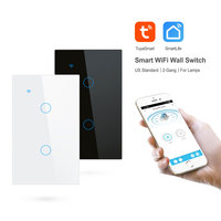 Interrupteur mural tactile intelligent Wi-Fi 2 gangs US, le plus populaire, contrôlable via l'application Tuya Smart Life, compatible Alexa Google Home PST-TY-U2